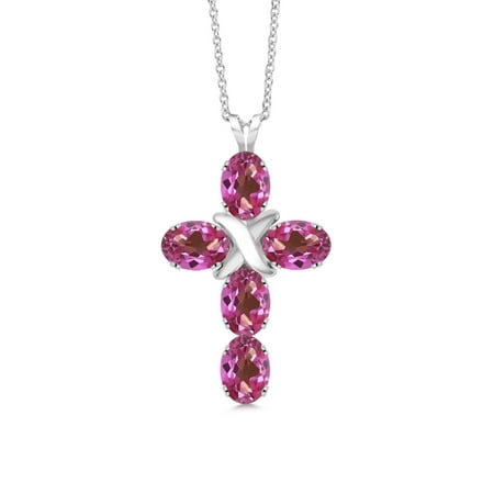 2.75 Ct Oval Pink Mystic Topaz 925 Sterling Silver Cross Pendant With Chain