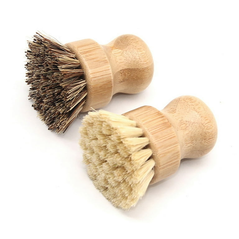 4 Packs Bamboo Palm Scrub Brush Sisal Dish Brush Round Natural Dish Scrubber for Cast Iron Pots, Pans, Kitchen Sink and Vegetable