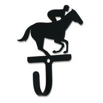 Metal Wall Hook with Racing Horse and Jockey Accent, Small, Black