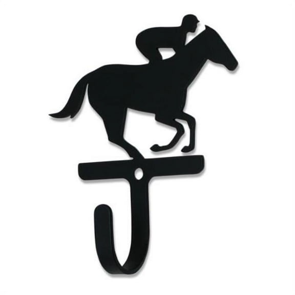 Metal Wall Hook with Racing Horse and Jockey Accent, Small, Black