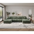 thumbnail image 3 of Lisonu Convertible U-Shaped Sectional Sofa, Corduroy Fabric, 4-Seat Modern Couch with Storage Armrest for Living Room, Green, 3 of 12