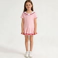 thumbnail image 7 of Girls Preppy Summer Dresses Short Sleeve Ruffle Hem Shawl Collar Color Block Back to School Dress ( Pink, 1-2 Years ), 7 of 7
