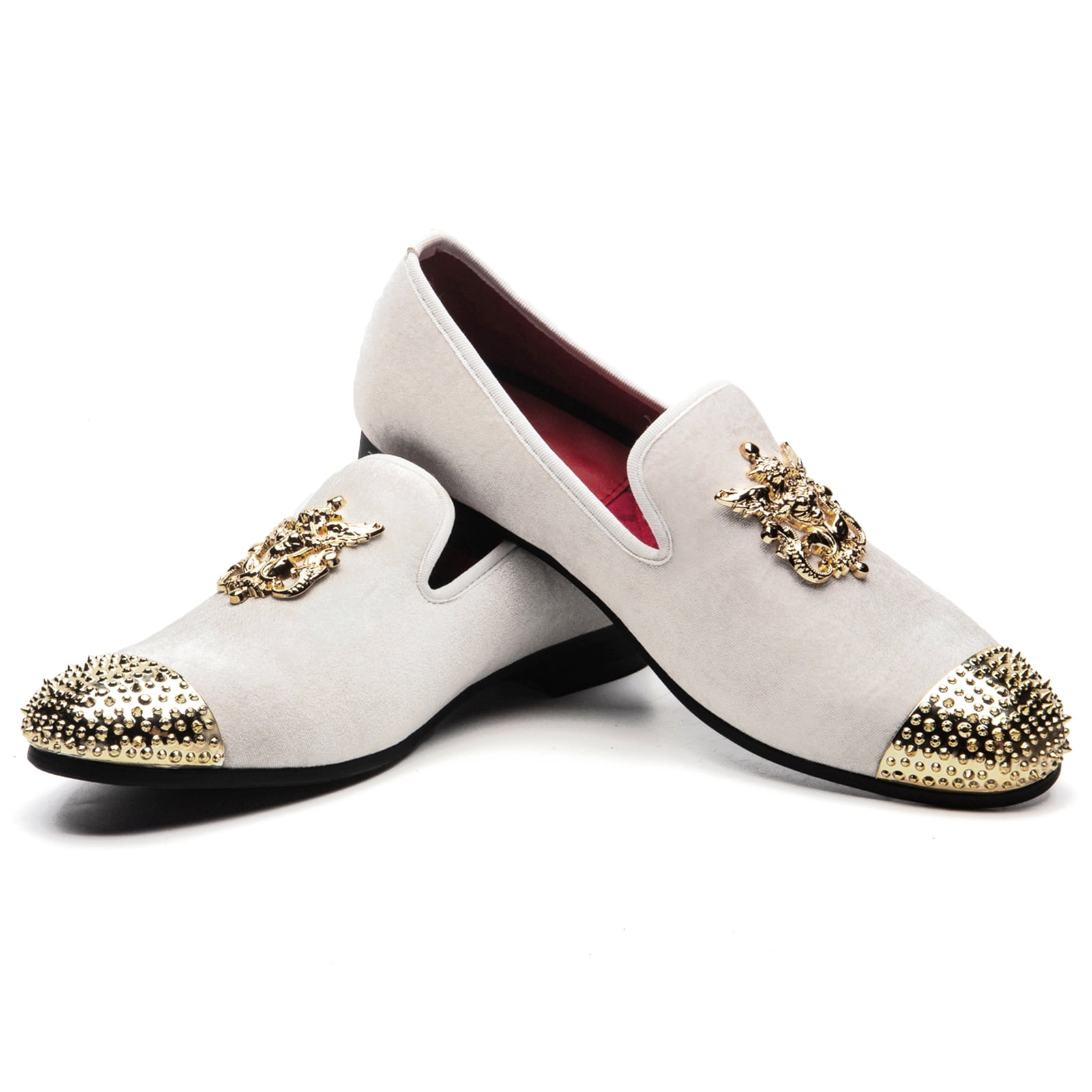 JITAI Men's Velvet Loafers Dress Wedding Party Prom Shoes for Men White ...