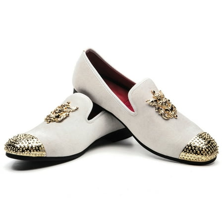 

JITAI Men s Velvet Loafers Dress Wedding Party Prom Shoes for Men White Size 10