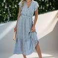 thumbnail image 3 of Zeagoo Fashion Women's Summer Bohemian Floral Casual Wrap V Neck Ruffle Hat Sleeveless Belt A Line Pleated Hem Midi Sundress, 3 of 5