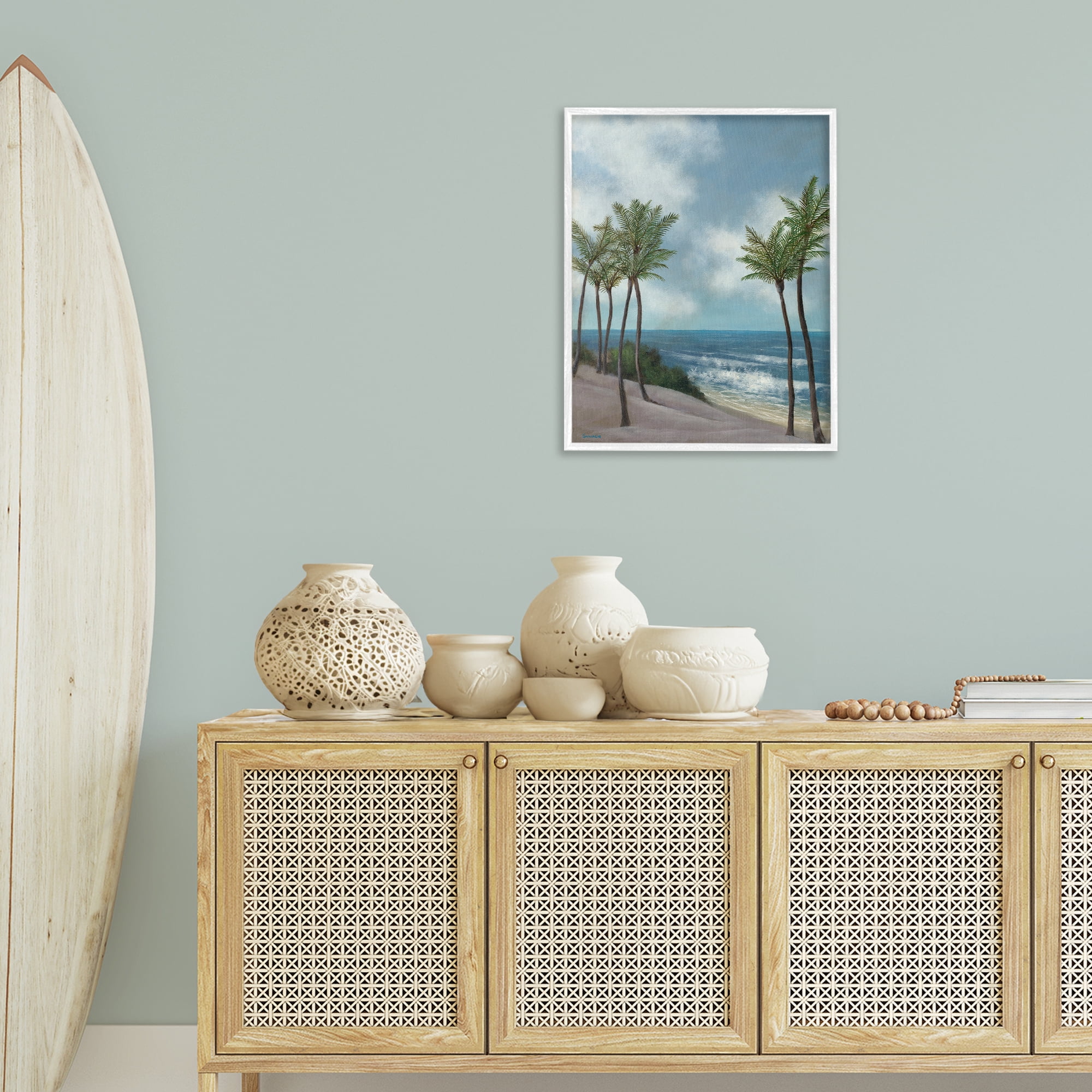 Stupell Industries Tropical Crashing Waves Landscape Painting White Framed Art Print Wall Art, 24 x 30