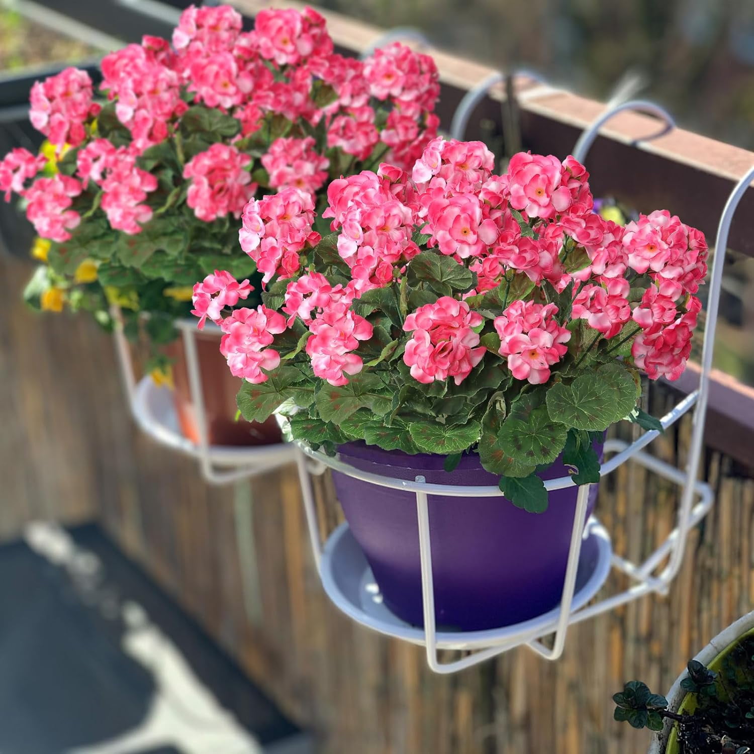 9 Pcs 14'' Artificial Geranium Silk Flower Outdoor UV Resistant Garden Plants Bush Faux Flowers for Home Wedding Kitchen Table Centerpieces Decor (Pink)
