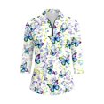 thumbnail image 5 of HCYSFG Womens Butterfly Print Polo Shirt Collared 3/4 Sleeve Quarter Zip Golf Blouse Curved Hem Relaxed Fit Casual Sports Top, 5 of 6