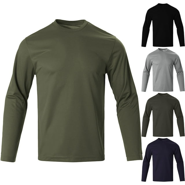 Yuyuzo Mens Long Sleeve Shirts Crew Neck Casual Slim Fitted Basic Tops Lightweight Solid Color Fall Pullover Shirts