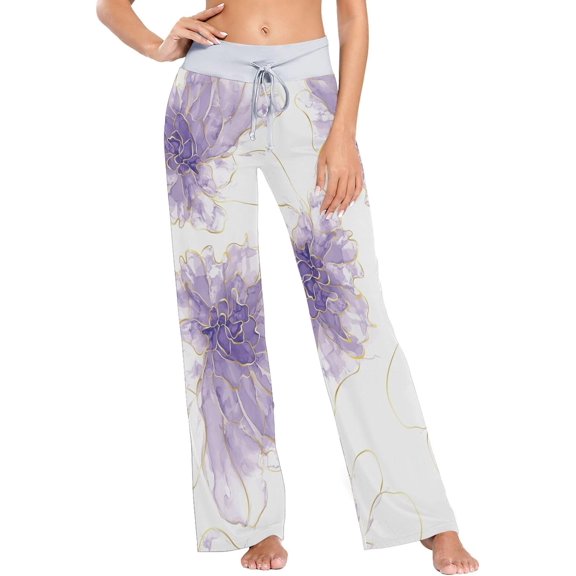 Women's Pajama Pants Purple Ink Flower Comfy Stretch Sleepwear Womens Wide Leg Pants Casual Loose Yoga Sweatpants Comfy Lounge Pajama, Large