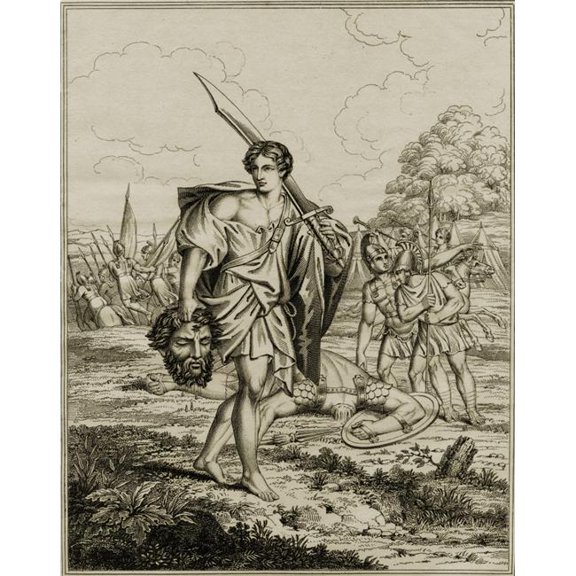 David with Head of Goliath. 18th Century Print From A Painting by Carlo Marratti, Engraved by H. Moses Published by The Society for Promoting Christian Knowledge, May 1815 Poster Print, 13