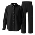 thumbnail image 6 of FRSASU Mens 2 Pieces Cotton Linen Set Long Sleeve Button Down Shirts Casual Drawstring Yoga Pants Summer Beach Wedding Outfits Black, 6 of 9