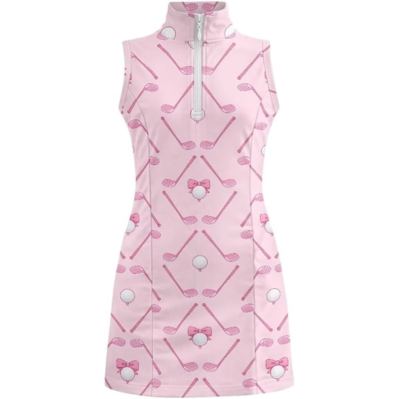 Weebloom Teen Girls Golf Tennis Dress Zip Up Stand Collar Cute Cartoon Graphic Casual Quick Dry Athletic Dress Dress For Girls Pink 10-11 Years