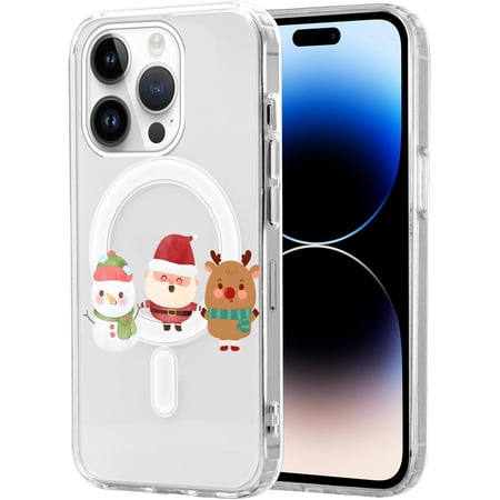Christmas Transparent Magnetic Case for iPhone 12 Mini 5.4", Built-in Magnets Compatible with MagSafe, Aesthetics Pattern PC+TPU Protective Shockproof Bumper Girls Cover, Deer