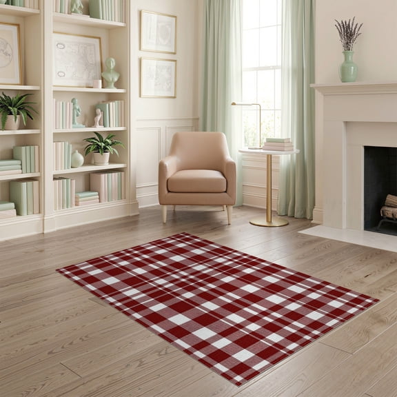 ODIKA Plaid Gingham Traditional Symmetrical Interlocking Balanced Layout for Playroom, Bedroom, Reading Nook, Pet Friendly & Kids Safe Play