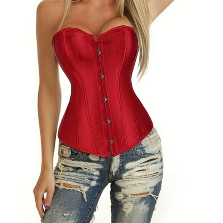 Corset Tops for Women Women s Overbust Sweetheart Plastic Corset Bustier Top Black Corset Vintage Satin Underbust Corset Cosplay Corset Shapewear Tummy Control Wine L