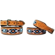 Medium 17-21 Full-Grain Genuine Padded Leather Beaded Dog Puppy Collar 6044