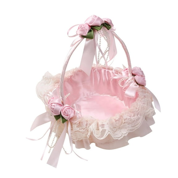 Kuntesetty Bowknot Flower Baskets Collection Decor Lace Flower Girl Basket for Celebrations