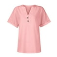 thumbnail image 4 of under 5!Sawvnm Women's Fashion Casual Solid Color Button V-neck T-shirt Top Short Sleeved V-neck Top/shirt Great Gift for Less, 4 of 7