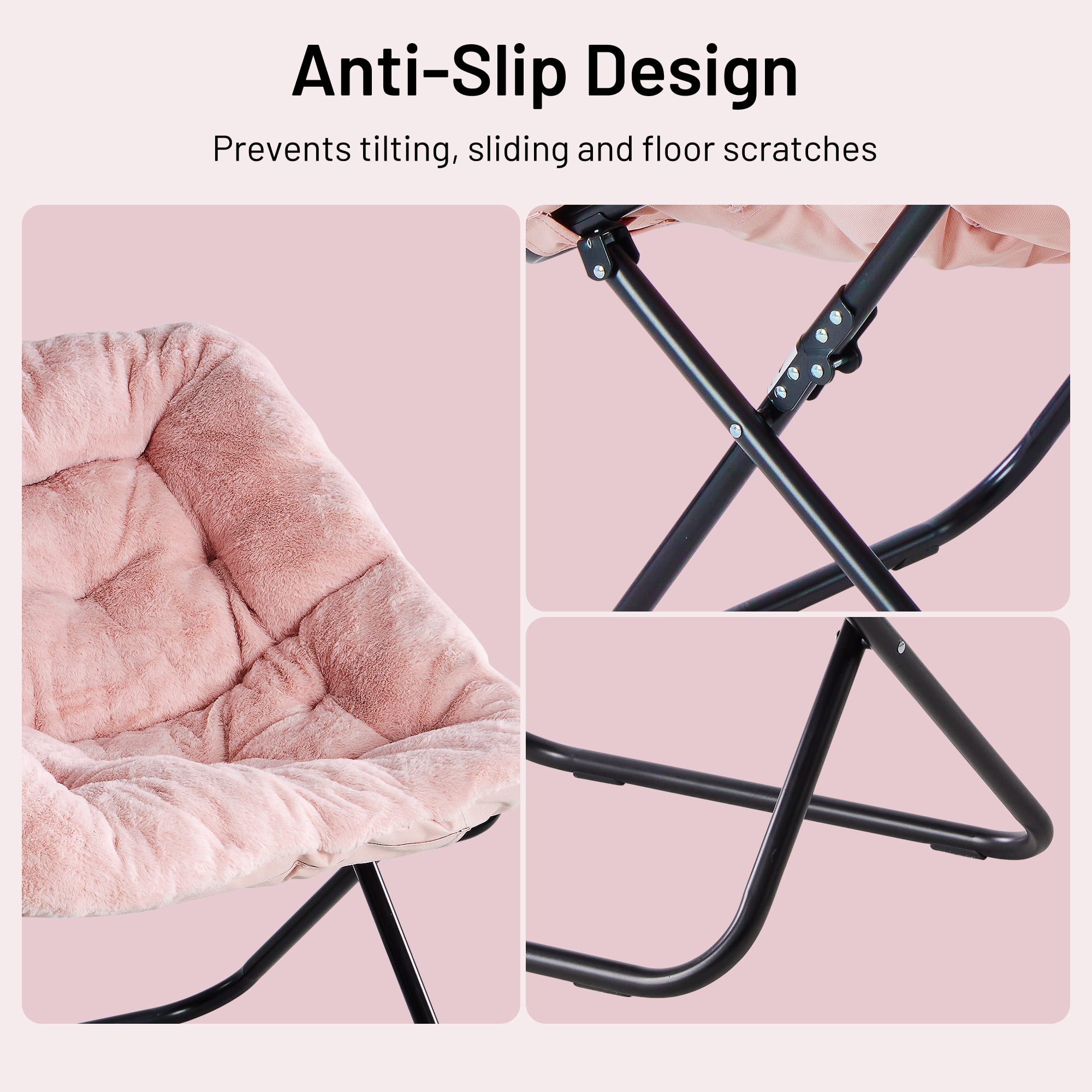 Simple Deluxe Oversized Square Moon Chair for Adults, Soft Faux Fur Folding Lounge Chair with Sturdy Steel Frame, Comfortable Reading Gaming Chair for Living Room, Bedroom, Pink