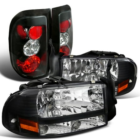 - Spec-D Tuning 1997-2004 Dodge Dakota Black Crystal Headlights + Tail Brake Lamps (Left + Right)
