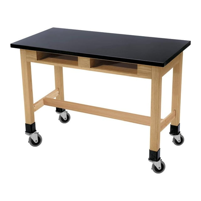 Table de Laboratoire Moderne en Bois de 48 Po avec Compartiments à Livres en Noir
