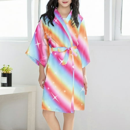 TOOYOU Girls Pajamas Summer Bathrobe Print Robes Butterfly Flower Tied Nightgown Children Sleepwear Toddler Loungewear Two-Piece Set Pink Size 11-14 Years