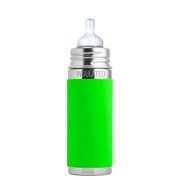 Pura Kiki 9 oz / 260 ml Stainless Steel Insulated Infant Bottle with Silicone Nipple & Sleeve, Green (Plastic Free, NonToxic Certified, BPA Free)