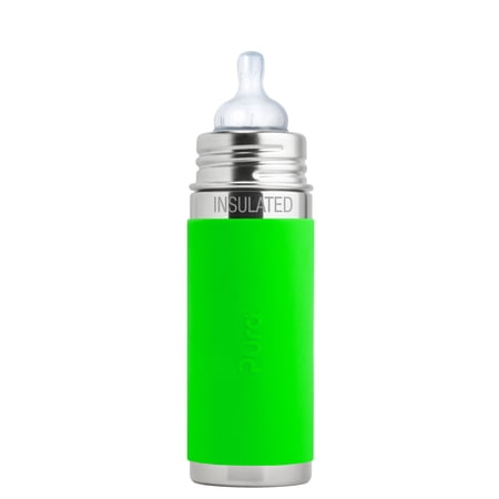 Pura Kiki 9 oz / 260 ml Stainless Steel Insulated Infant Bottle with Silicone Nipple & Sleeve, Green (Plastic Free, NonToxic Certified, BPA Free)