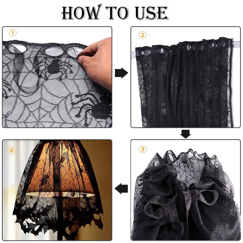 Halloween  Spider Web Bat Black Lace Cover Decoration Lamp Shade Fireplace Scarf 