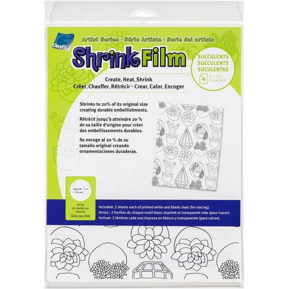 Artist Series Printed & Clear Shrink Film 8.5"X11" 4/Pkg-Succulents