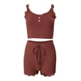 thumbnail image 6 of Camisole Shorts Pajamas Sets for Women Sexy Lace Trim Crop Top Summer Ribbed Knit Sleepwear 2 Piece Pjs Lounge Set, 6 of 6