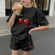 thumbnail image 4 of Conjuntos de blusas y camisas de cuello redondo y manga corta para niños, conjunto de dos piezas de top y pantalones cortos de manga corta con cuello redondo y manga corta para niños, top de poliéster, 4 of 6