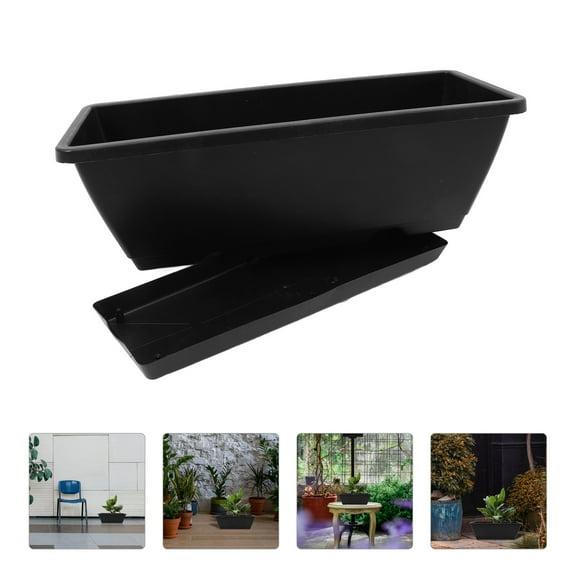 Yardwe 4Sets Sturdy Grey Flower Planting Holder Resin Window Box Planter for Garden Use