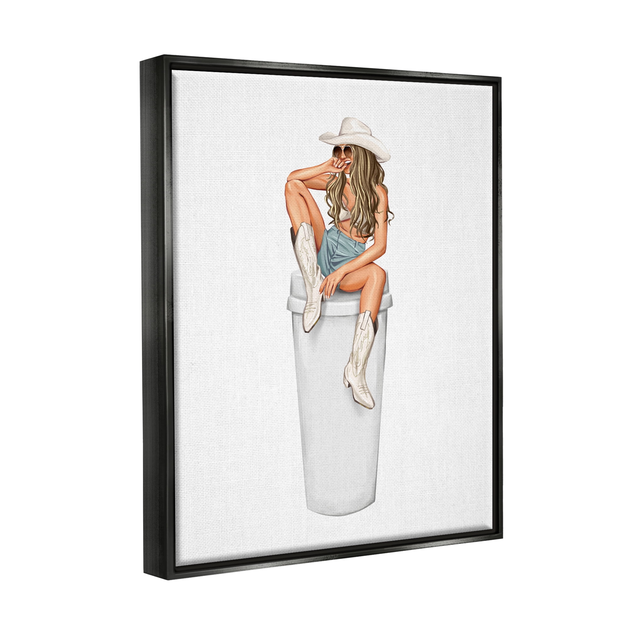 Stupell Morning Coffee Country Cowgirl Beauty & Fashion Painting Black Floater Framed Art Print Wall Art