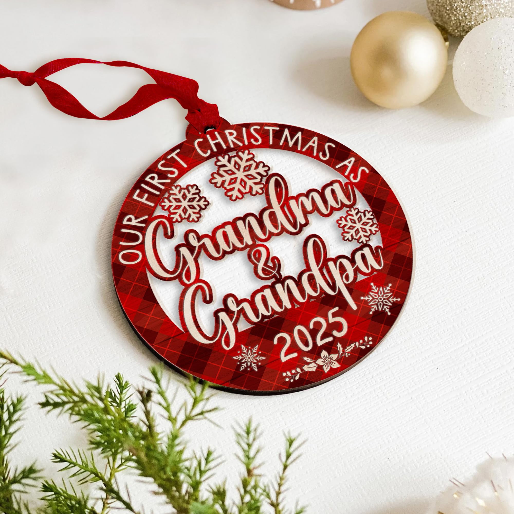 Our First Christmas as Grandma and Grandpa 2025 Ornament – Acrylic Holiday Keepsake, New Grandparents Gift, First Christmas Ornament for Grandparents to be
