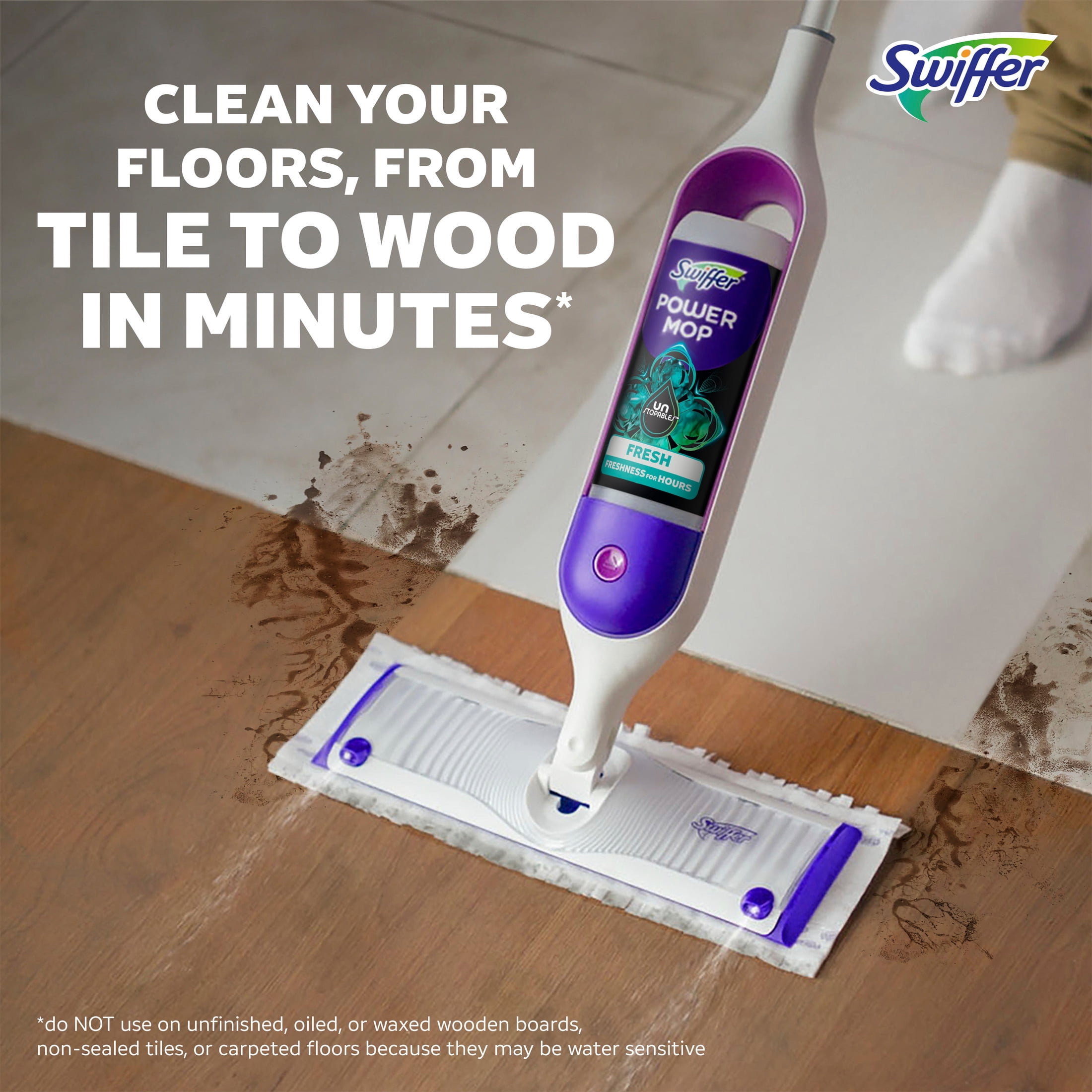 (2 pack) Swiffer PowerMop Solution with Unstopables Fresh Scent, Double Pack