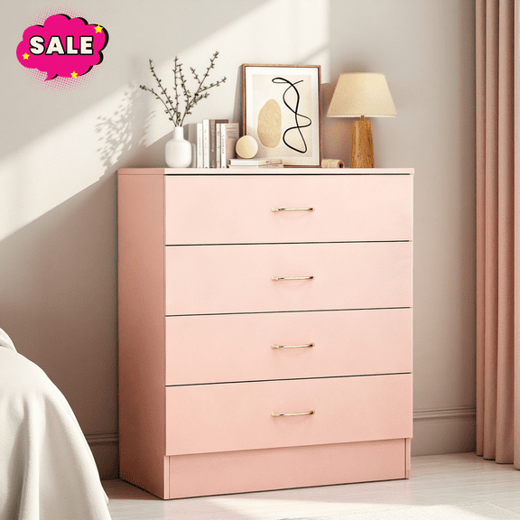 GZXS 4-Drawer Dresser, Small Chest of Drawers, Nightstand for Bedroom, Living Room, Easy Assembly, Pink