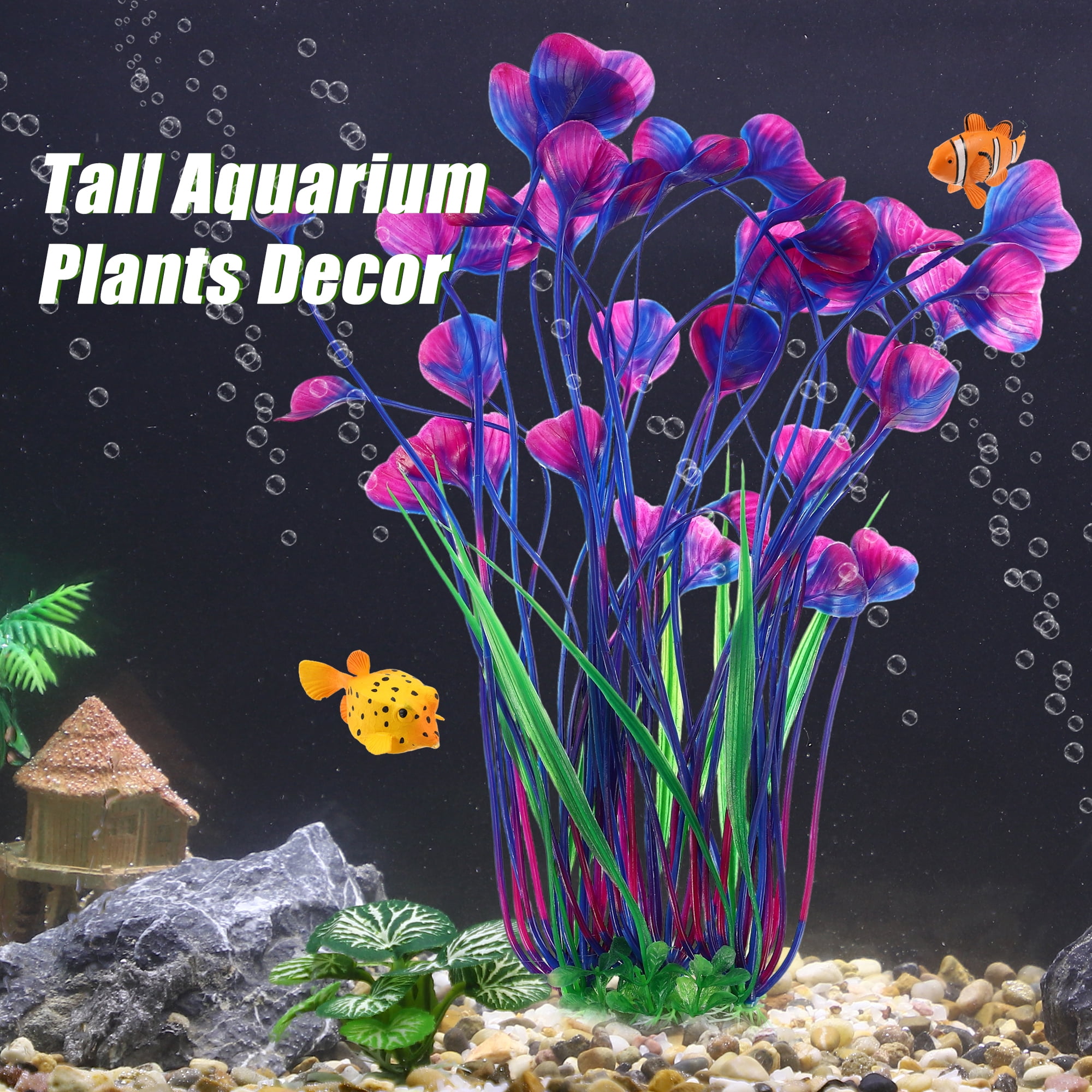 Unique Bargains 2pcs Large Aquarium Plastic Plants Tall Aquarium Plants for Fish Tanks Decor 20.47" Height Purple Green