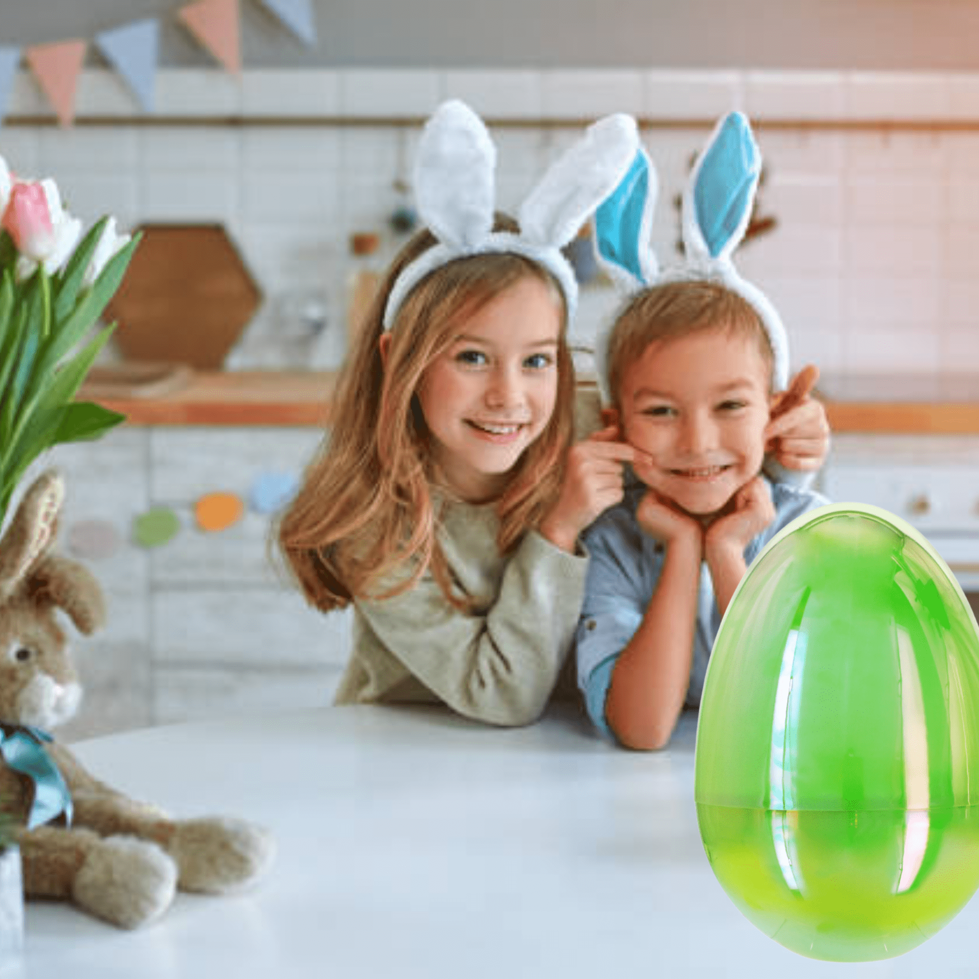 Jumbo Easter Egg Gifts with 6pcs Toys Inside & Reusable Green Iridescent Plastic Eggs for Kids Boys Girls Classroom Surprise Spring  Holiday Birthday Party Gifts & Care Package(Contents Vary)