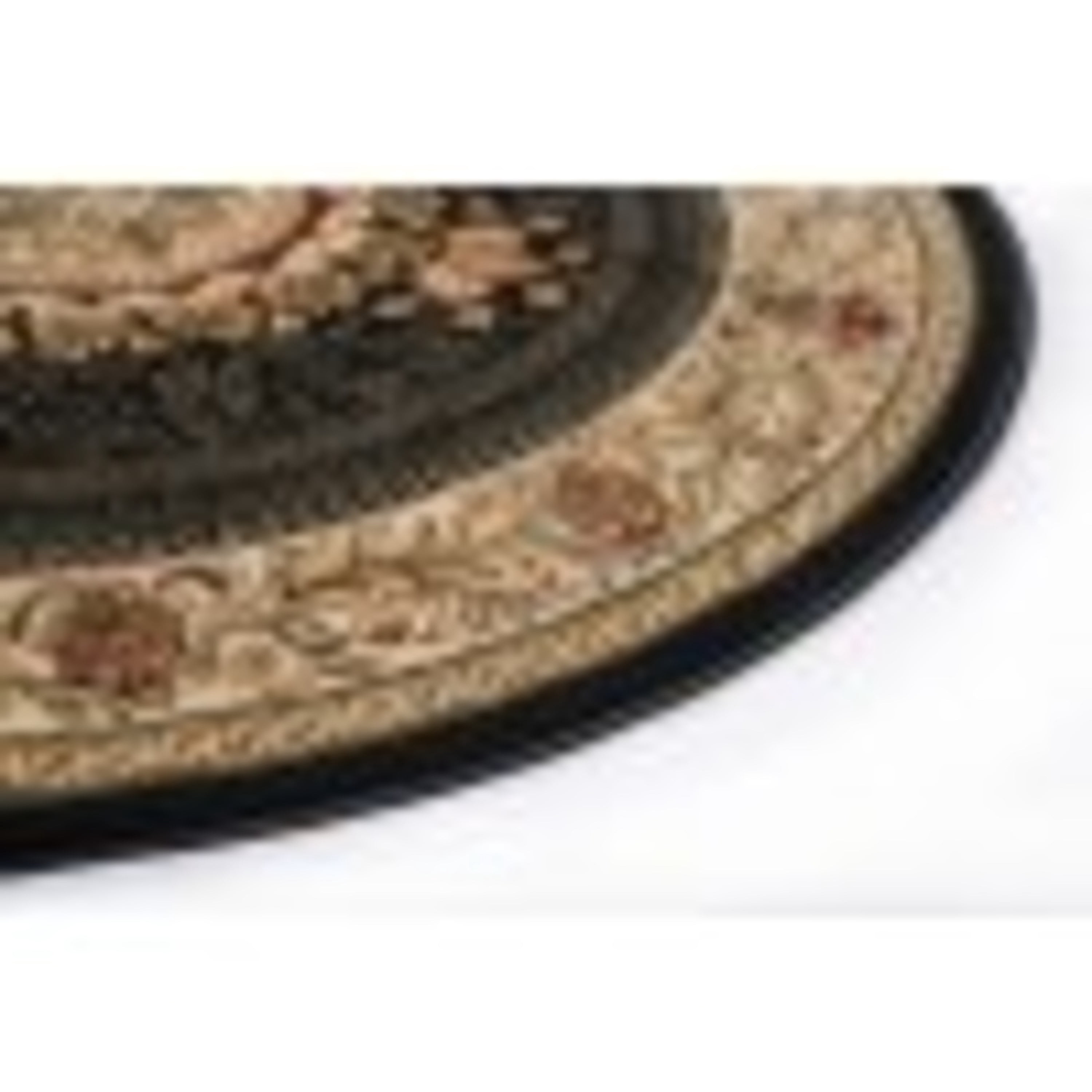 Sensation Traditional 8' Round Black and Beige Polypropylene Indoor Area Rug
