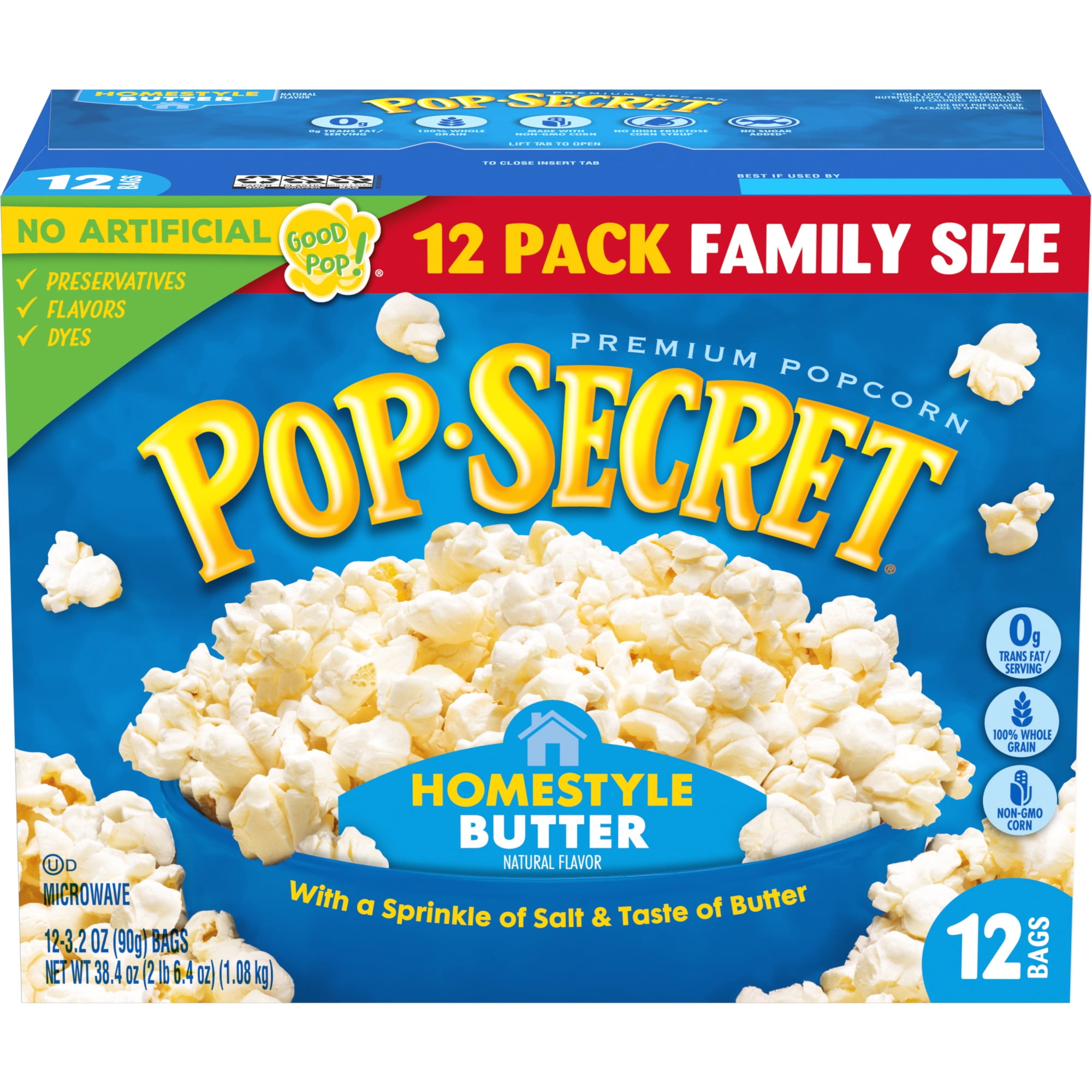 Pop Popcorn, Homestyle Butter Microwave Popcorn, 3.2 oz Sharing Bags, 6 Ct - Walmart.com