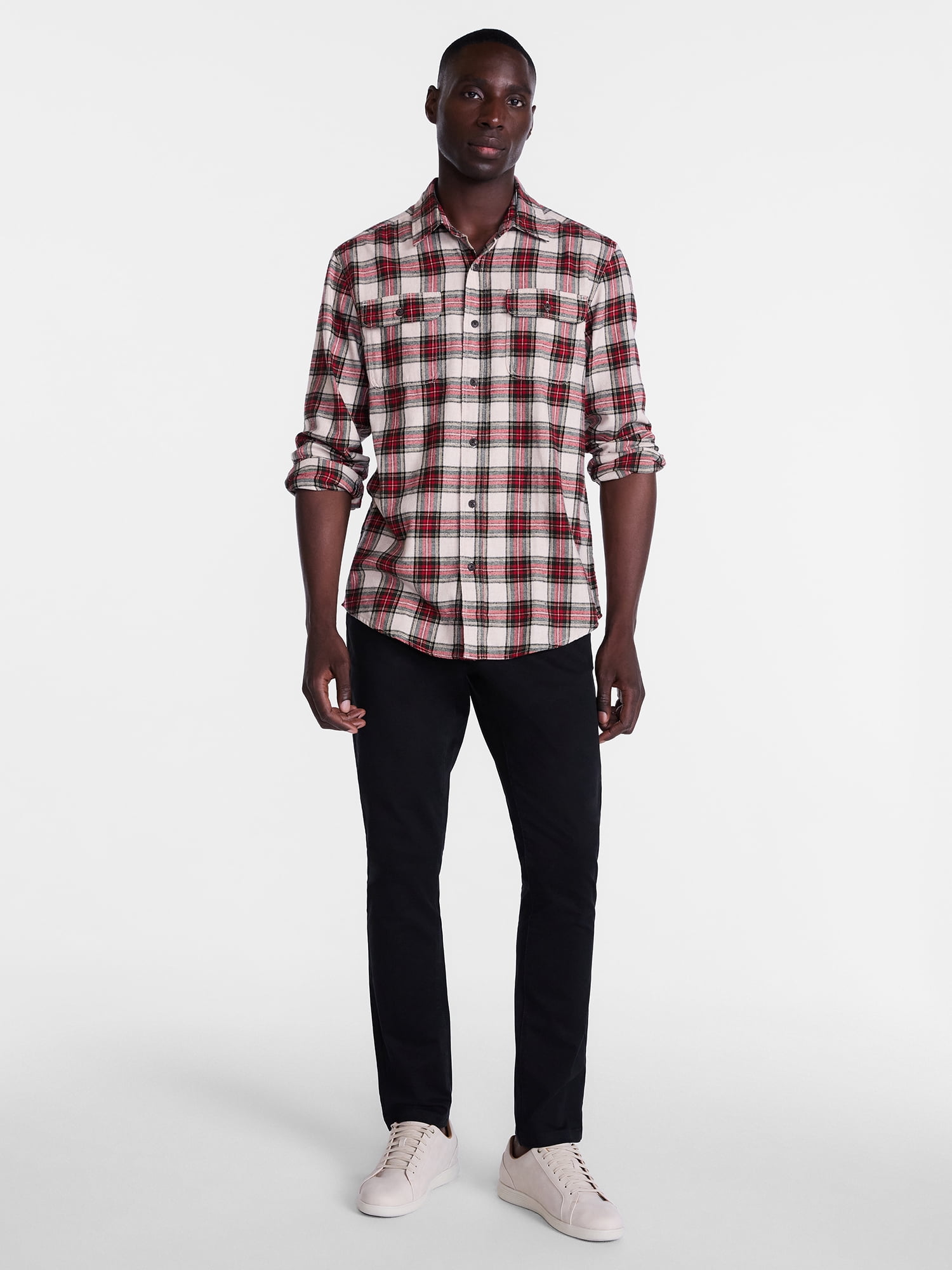 George Men's and Big Men's 100% Cotton Plaid Flannel Shirt with Long Sleeves, Sizes XS-3XL, 2XB-5XB & Tall XLT-3XLT
