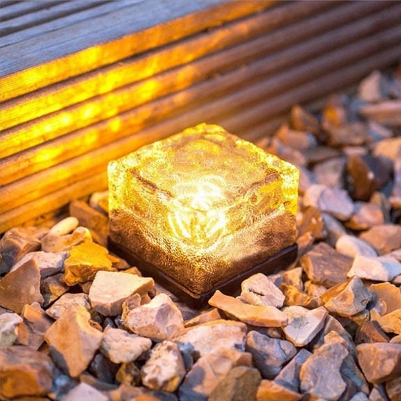 Chanana Solar Brick Lights - Outdoor Waterproof Ice Cube Lights, Solar Powered Rock Cube Lights for Garden Pathway Patio Yard Summer Pool Walkway Landscape Decor, Warm White 1PCS