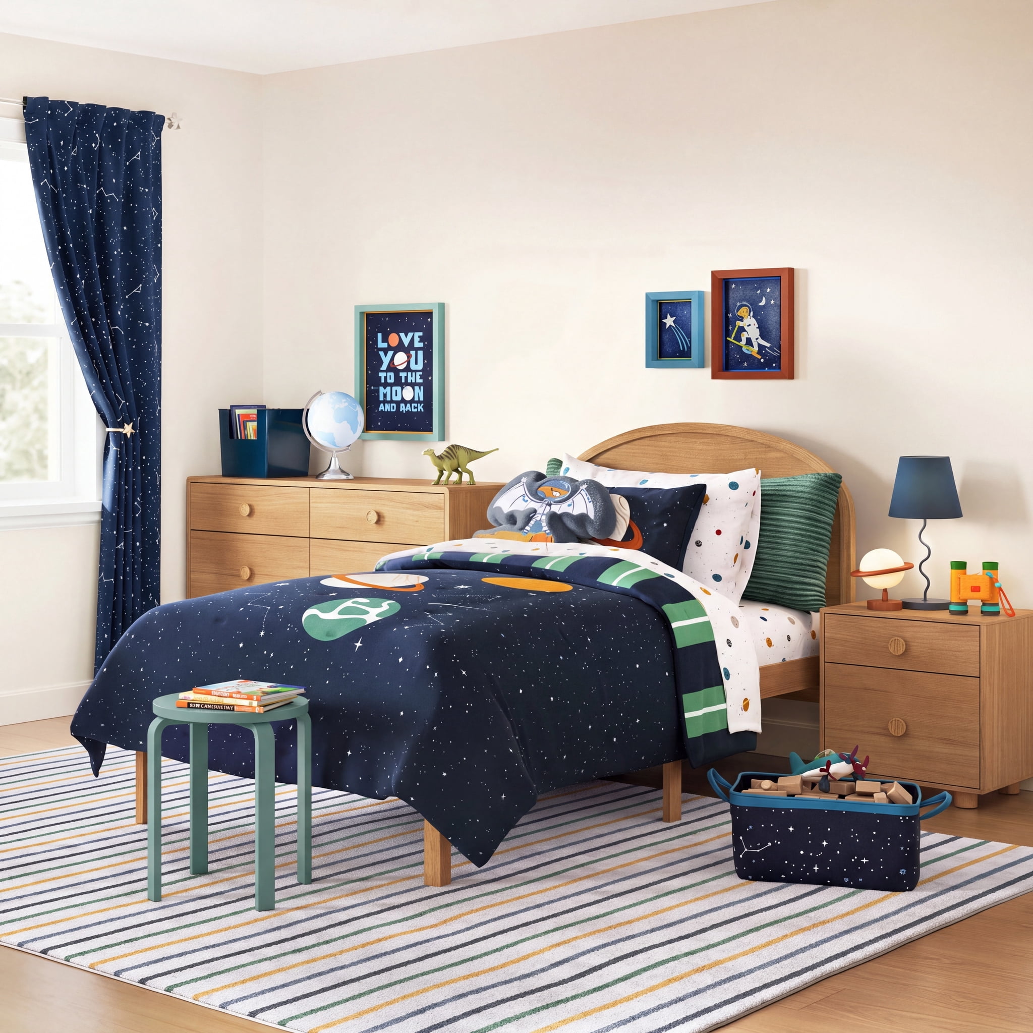 Mainstays Kids Twin Size Wood Platform Bed Frame, Natural Teak