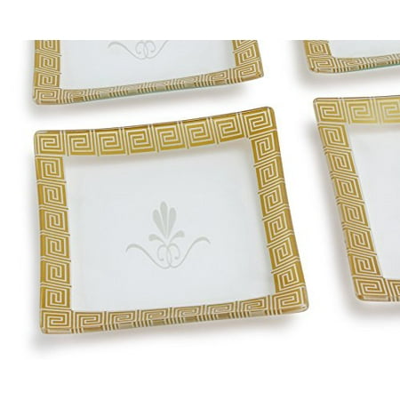Clear Square Glass Plates GAC Frosted Design Tempered Glass Dessert Plates Set of 4 - Break and Chip Resistant - Oven/microwave Safe - Dishwasher Safe - Stackable 6 Inch Square Decorative Plates ()