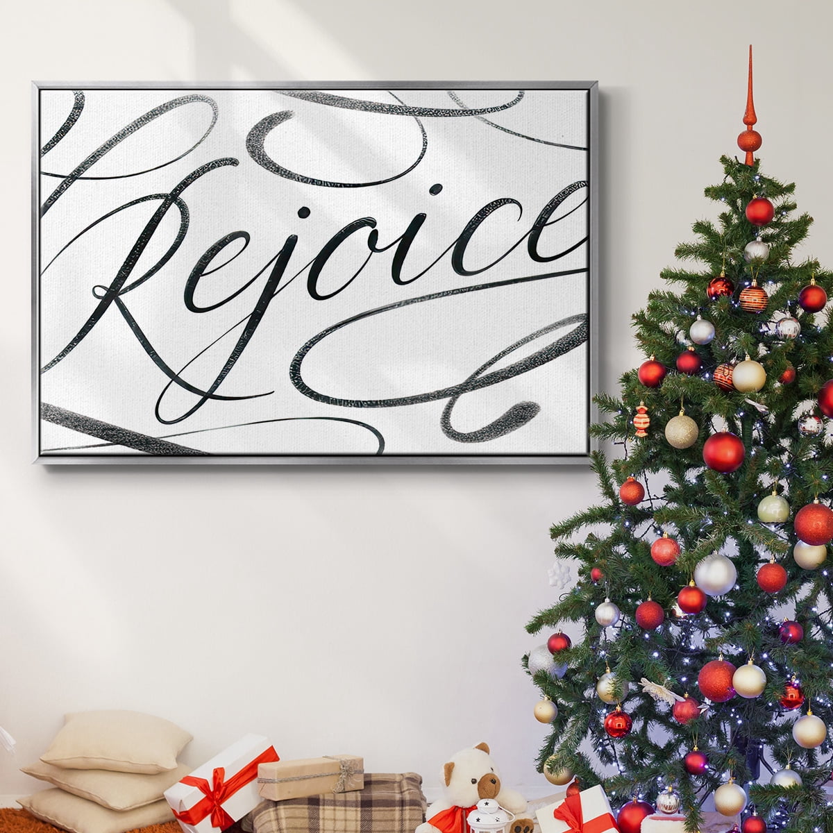 Rejoice - Framed Gallery Wrapped Holiday Canvas - 27 x 41 - Silver Frame