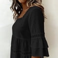thumbnail image 6 of VBVC Women's Cotton Linen Square Neck Top, Ladies' 3/4 Sleeve Babydoll Blouse, Lace Trim Tiered Summer Shirt For Women, Black , S-2XL, 6 of 6