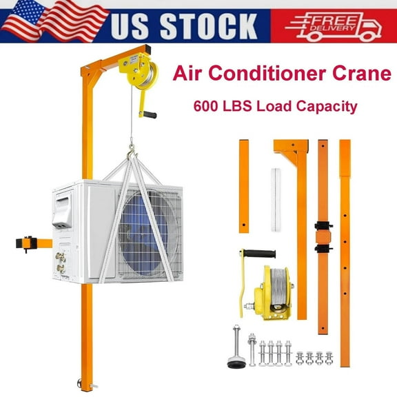 Air Conditioner Lifting Crane, 1500 LBS Heavy Duty AC Lift, All-Weather Bracket with Hanger, Pulley and 50ft Ropes for Warehouse Industrial