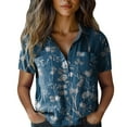 thumbnail image 2 of Blue Tshirts for Women Cotton Shirt Printed Fashion Down Shirts Casual Tops Short Sleeve Blouse Womens Short Sleeve Tops, 2 of 4